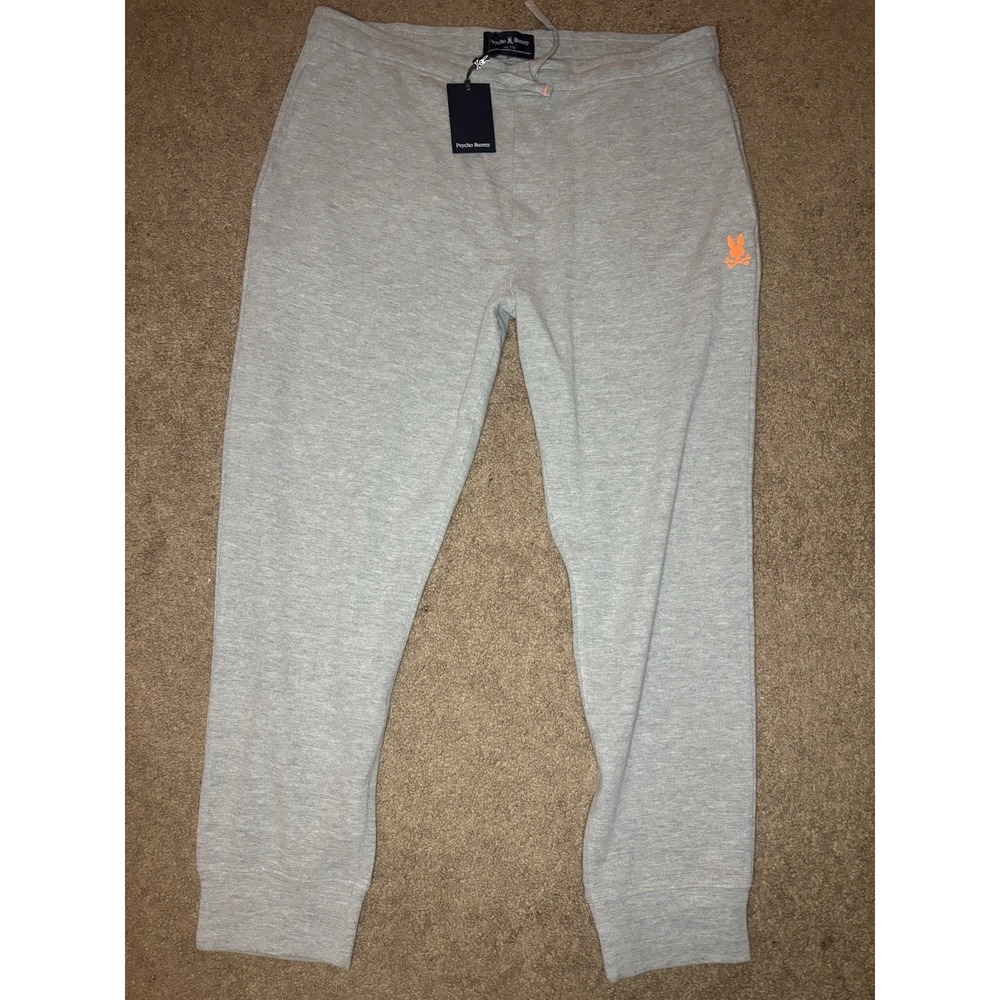 Psycho Bunny Joggers Mens 2XL Gray Waffle Knit Logo Drawstring Lounge Pants NWT